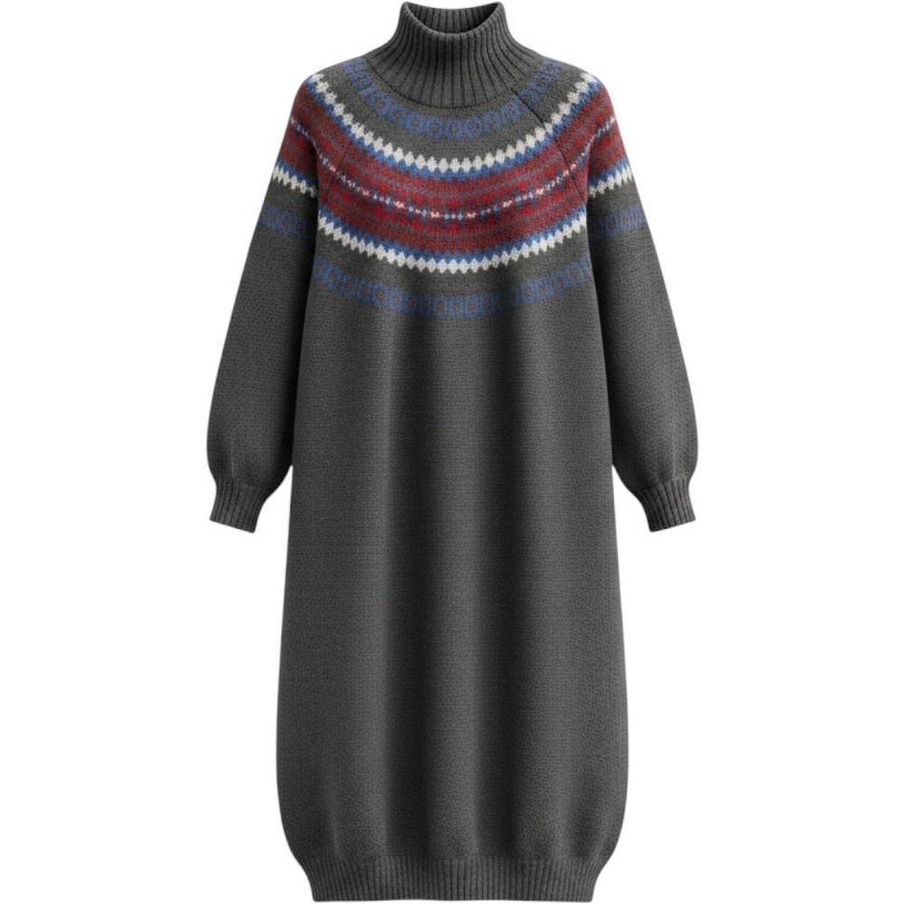 Lane Bryant Gray Turtleneck Sweater Dress Womens 14/16 Knit Midi Raglan